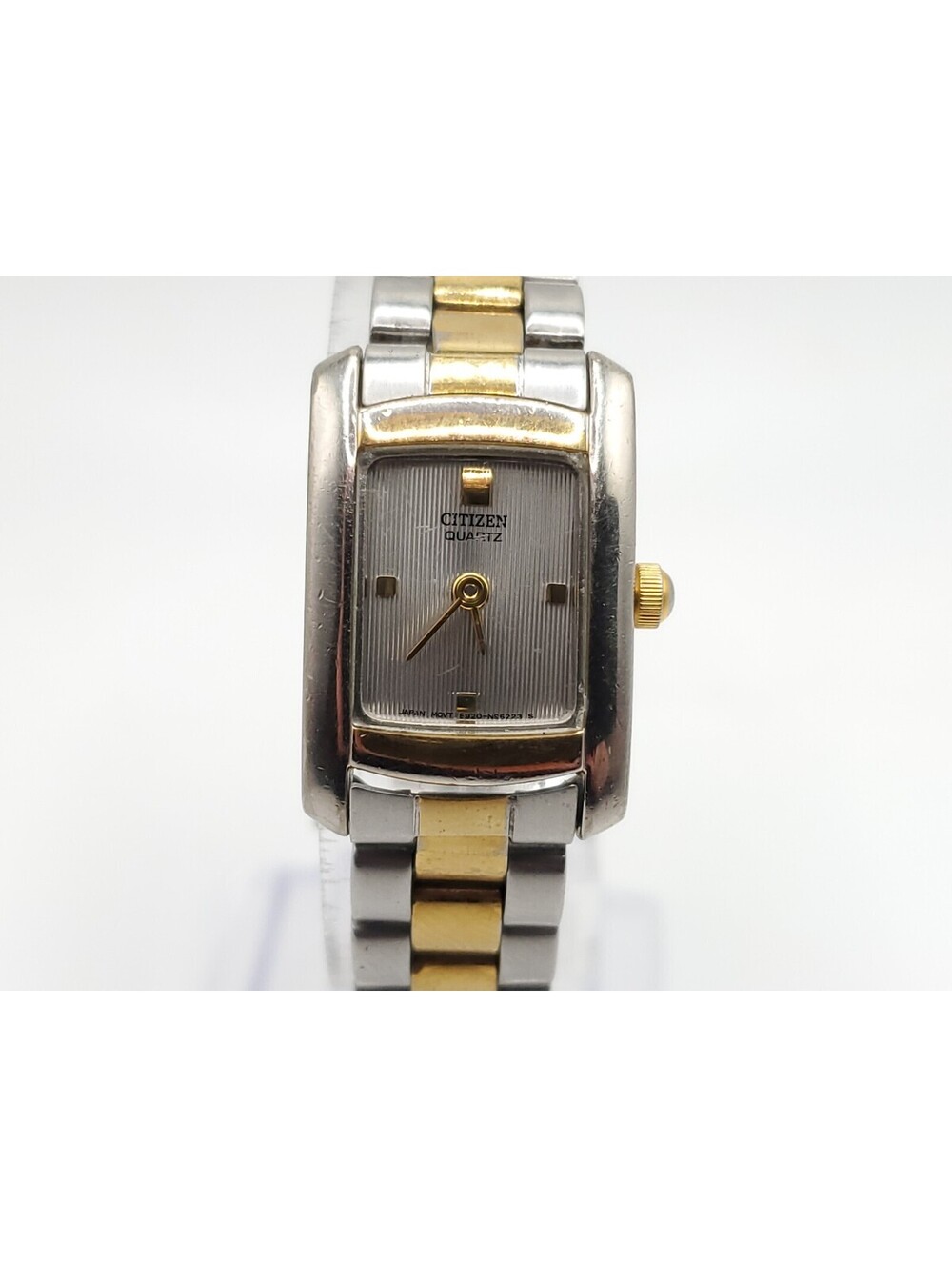 Citizen Quartz Watch Womens New Battery Two-Tone Silver Line Dial Rectangle 17mm